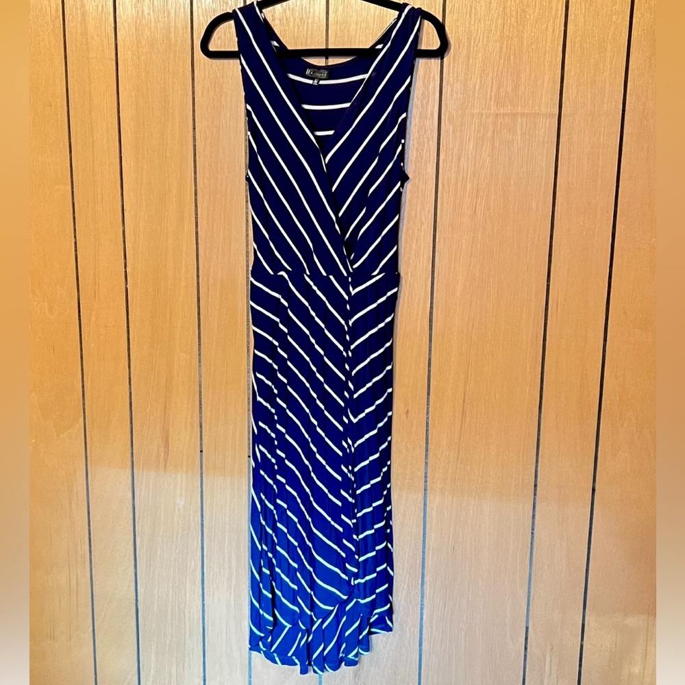 B Collection by Bobeau Navy White Striped Sleeveless Dress women’s size Large - Picture 2 of 5